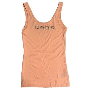 BEBE women’s tank top with crystal rhinestone logo Peach Fuzz color Size M Y2K
